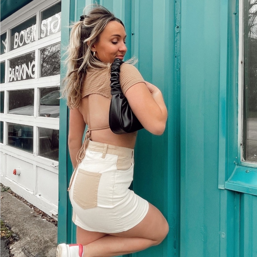 Color Block Denim Mini Skirt
